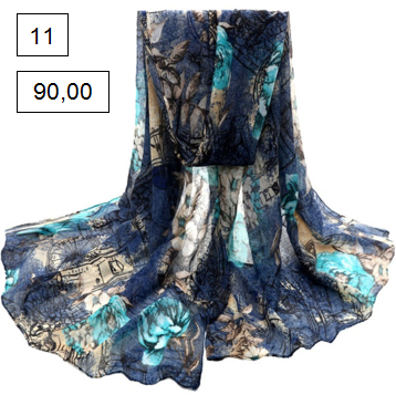 Cachecol em Seda Super Delicado em Cores nos Tons de Azuis